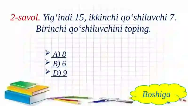1-sinf Matematika interaktiv test-taqdimot 4