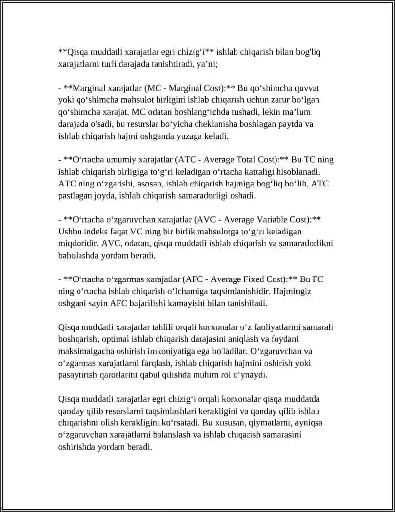 QISQA MUDDATLI XARAJATLAR EGRI CHIZIGʻI 4
