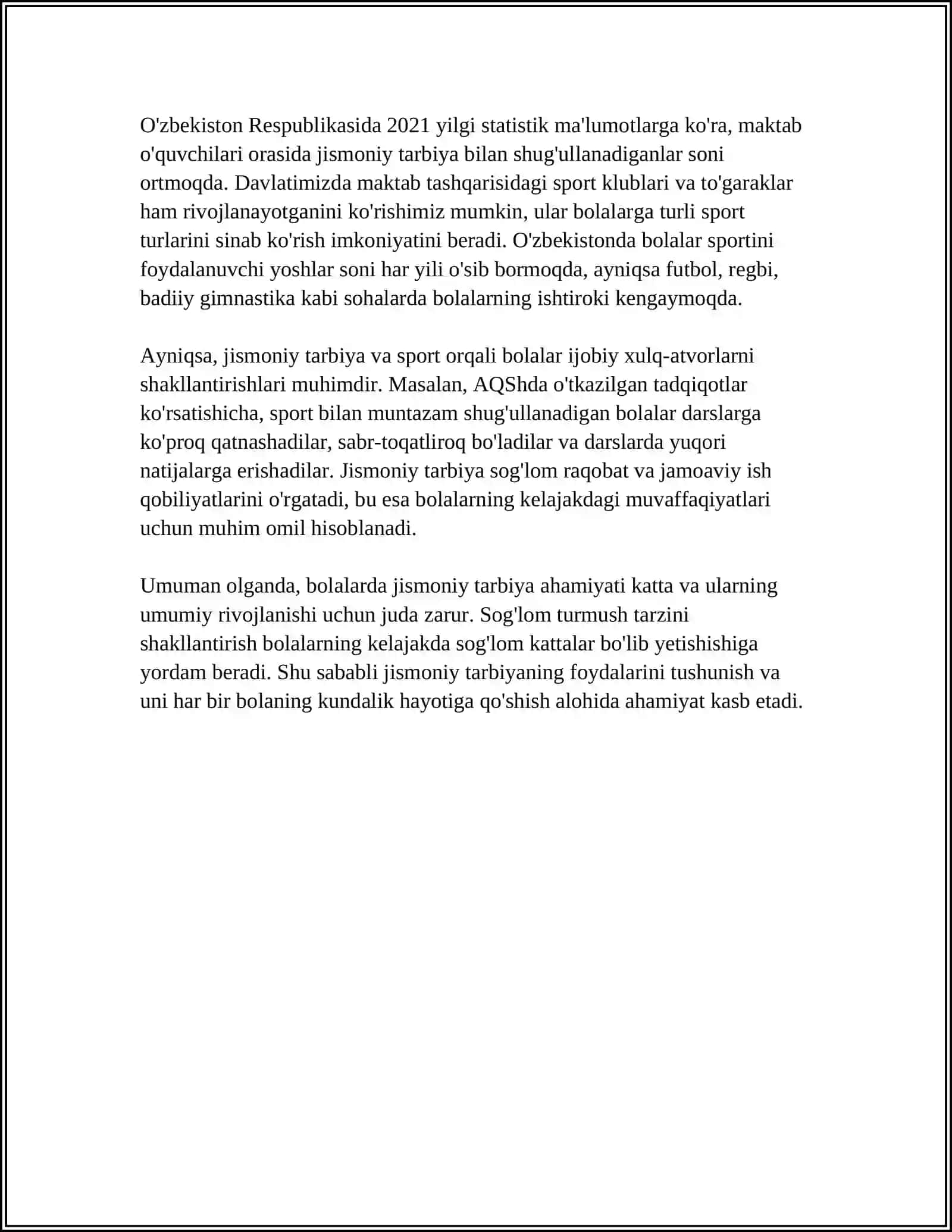BOLALARNI KUNDALIK HAYOTIDA JISMONIY TARBIYA BO'YICHA ISHNI TASHKIL ETISH 4