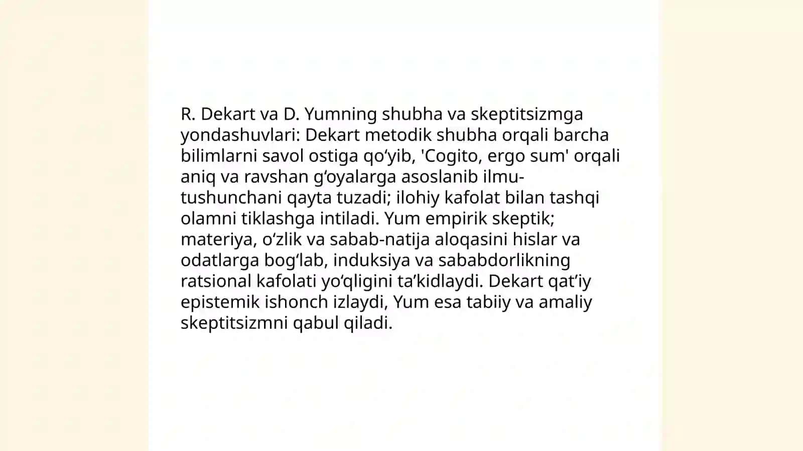 Yevropa mutafakkirlari Platon, I. Kant, R.Dekart,D.Yumning falsafaga oid qarashlarini qiyosiy tahlili 4