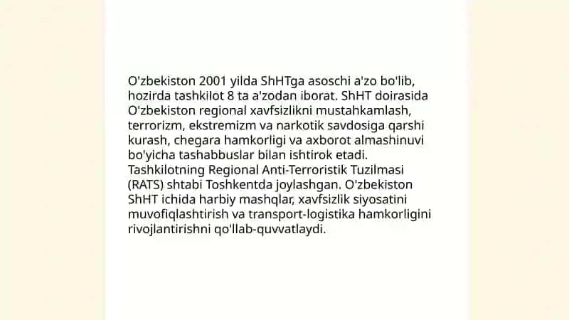 O'zbekistoning xalqaro va mintaqaviy tashkilotlarga a'zo bo'lishi, ishtiroki va amaliy tashabbuslari 4