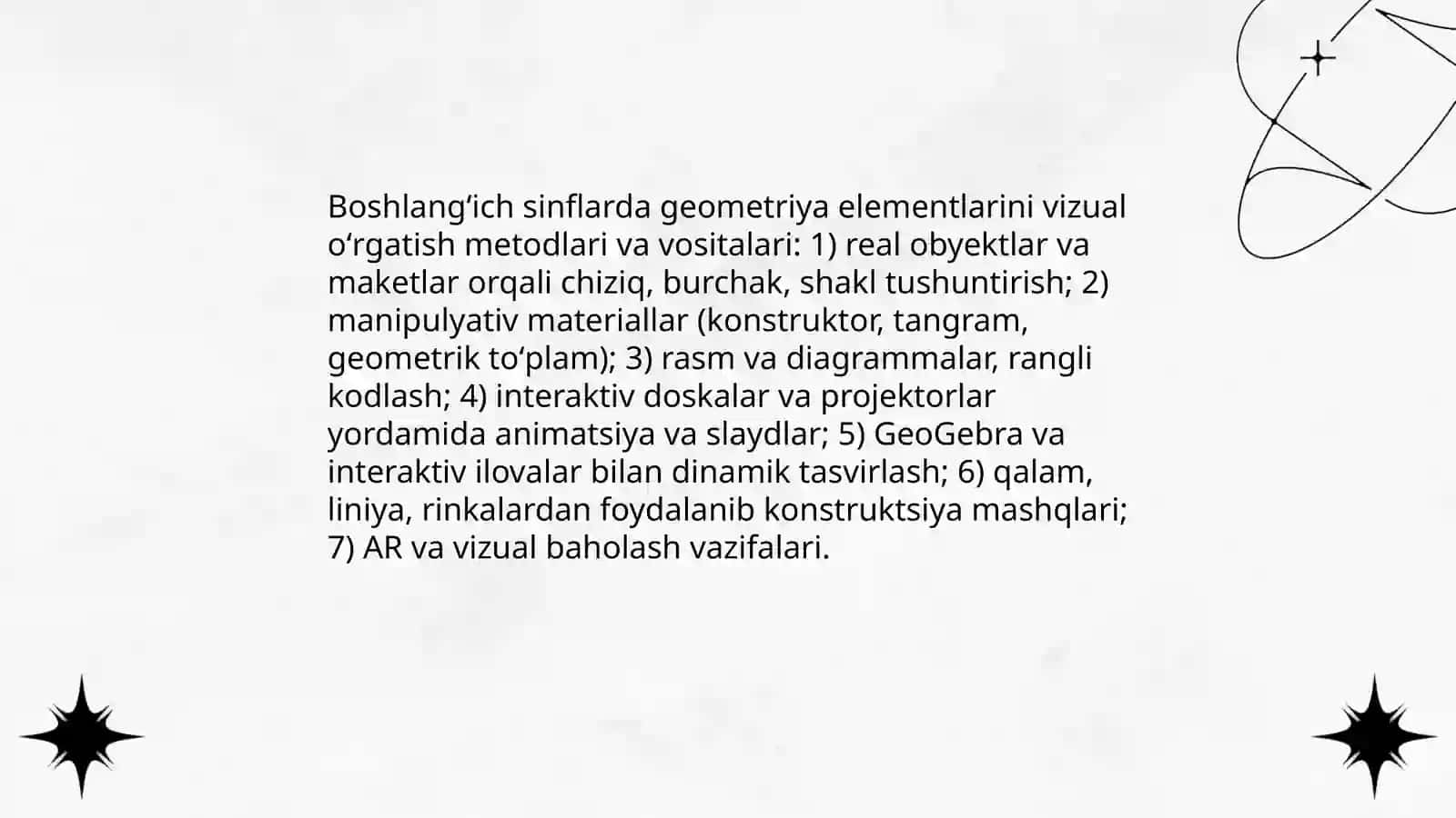 Boshlangʻich sinflarda geometriya elementlarini oʻrgatish metodikasining umumiy masalalari 4