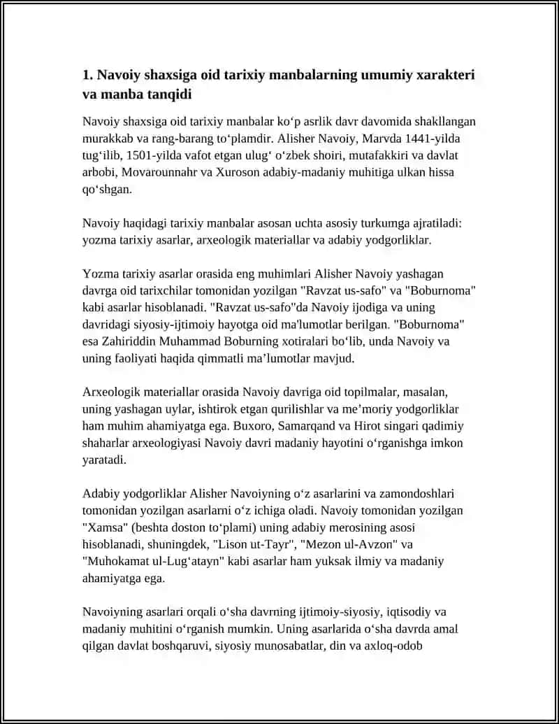 NAVOIY SHAXSIGA OID MALUMOTLARNING TARIXIY MANBALARDA TALQINI 4