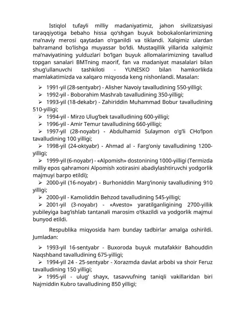 Mustaqillik yillarida O‘zbekistondagi ma’naviy va madaniy taraqqiyot 4