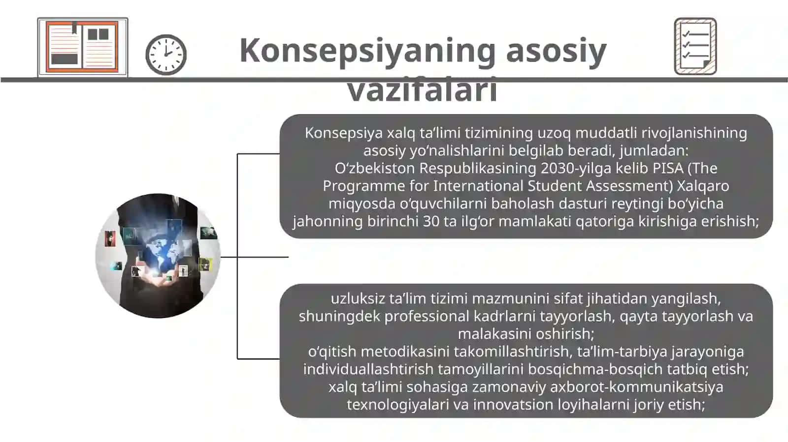 O'zbekiston Respublikasi Xalq ta'limi tizimini 2030-yilgacha rivojlantirish Konsepsiyasida belgilangan vazifalar va kutilayotgan natijalar tahlili 4