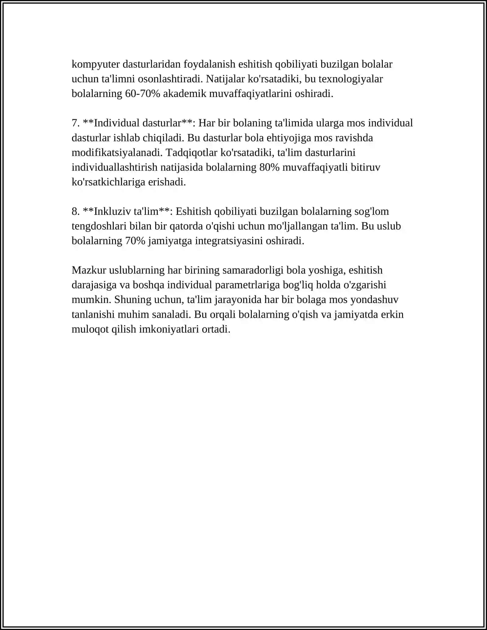 UMUMTA'LIM MAKTABLARI JARAYONIDA ESHITISHDA, KO'RISHDA NUQSONI BO'LGAN BOLALAR VA HARAKAT A'ZOLARI BUZILGAN BOLALAR UCHUN INKLYUZIV TA'LIMNI AMALGA OSHIRISHNING ILMIY VA USLUBIY ASOSLARI 4