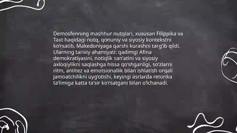 Demosfen notiqlik faoliyatini oʻrganishning ahamiyati 4
