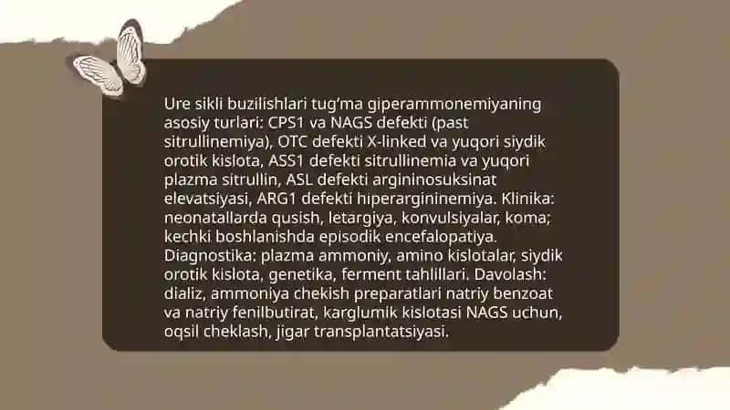 Giperammonemiya turlari, tashxis qo‘yishdagi kilinik ahamiyati 4