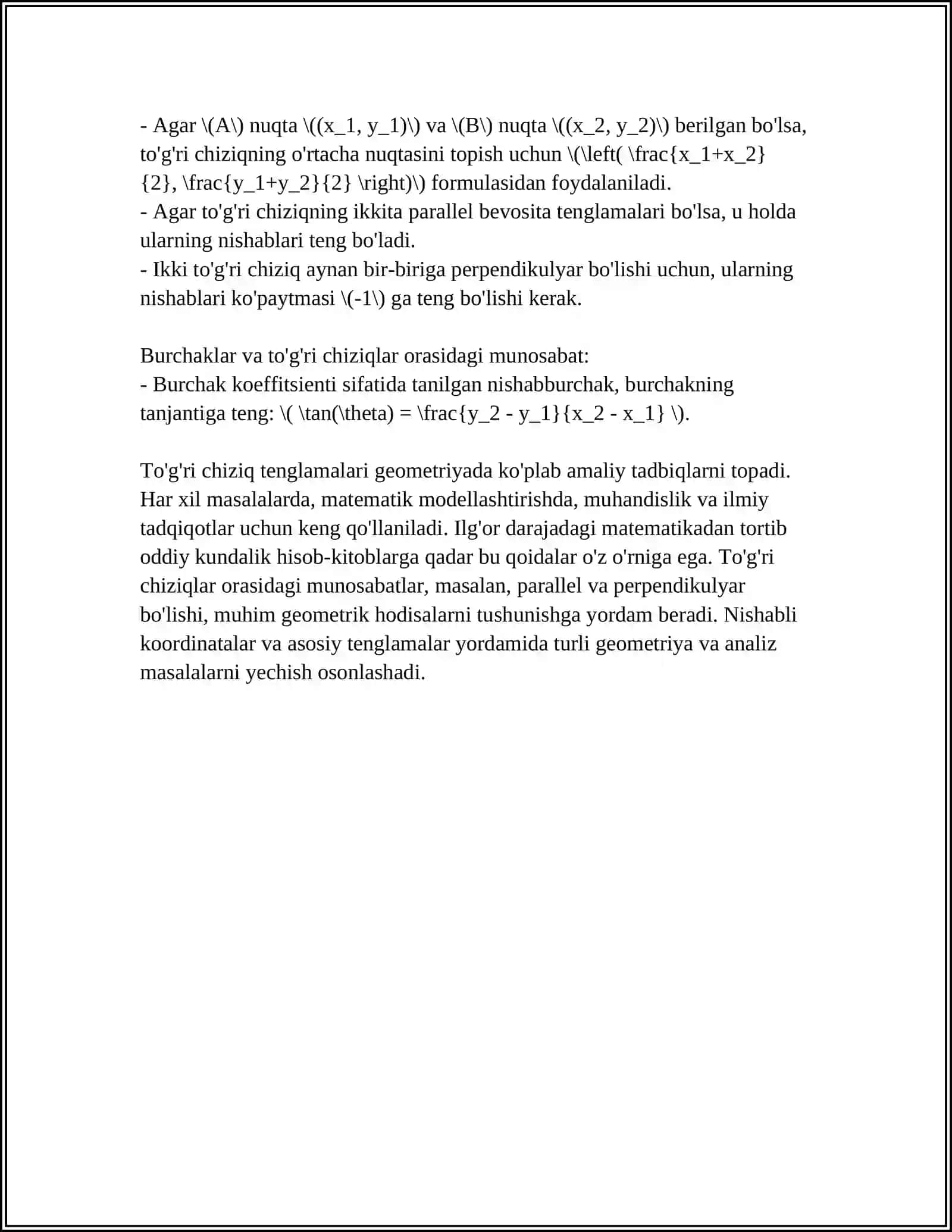 KESISHUVCHI TOʻGʻRI CHIZIQLARNING BISSEKTRISA TENGLAMALARI 4