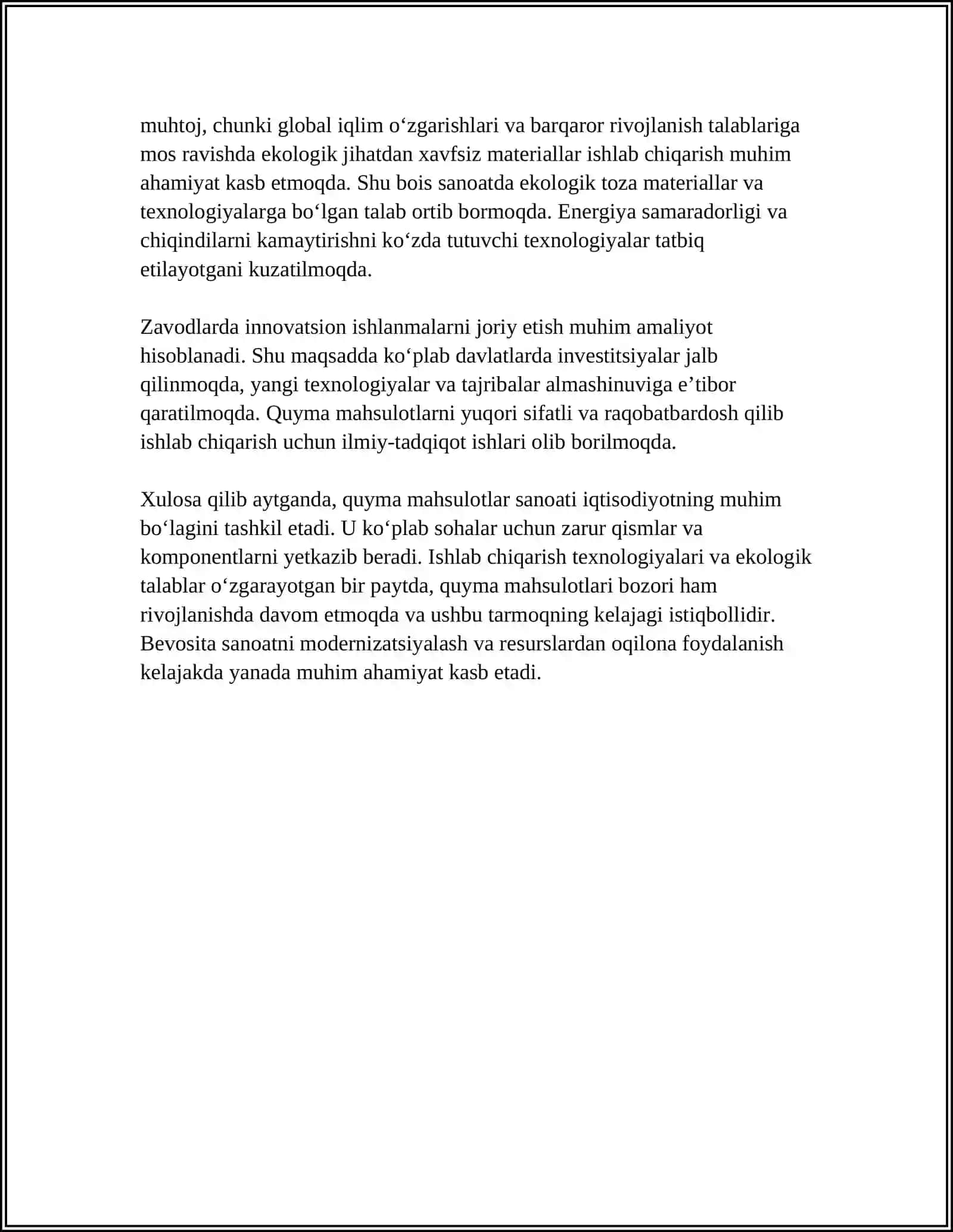QUYMA KORLIKDA OLINADIGAN MAXSULOTLAR 4