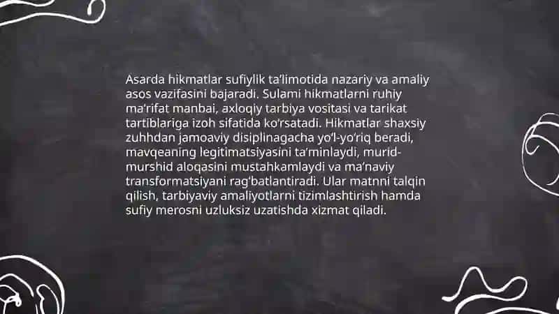 Abu Abdurahmon Sulamiyning Taboqat us sufiya asarida ifodalangan hikmatlarni o'rganish 4