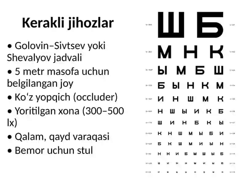 Qariyalarda ko'z o'tkirligini tekshirish 4