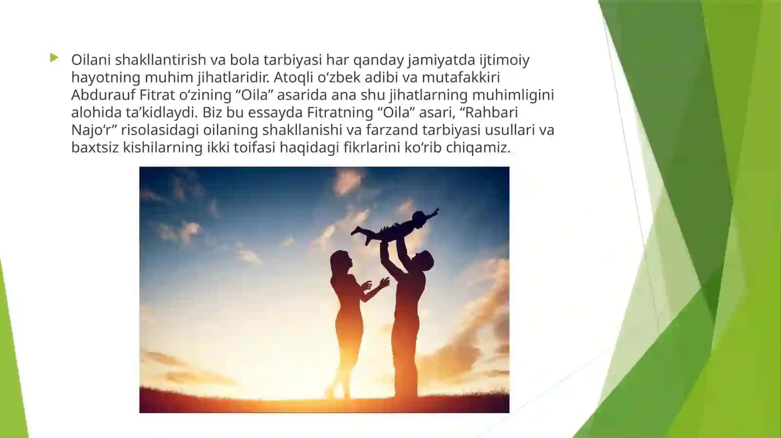 Abdurauf Fitratning "Oila" asarida oila qurish tartiblari va farzand tarbiyasi, "Rahbarinajor" risolasining, "Baxtsizodamlarning ikkitoifasi"ga oid qarashlar 4