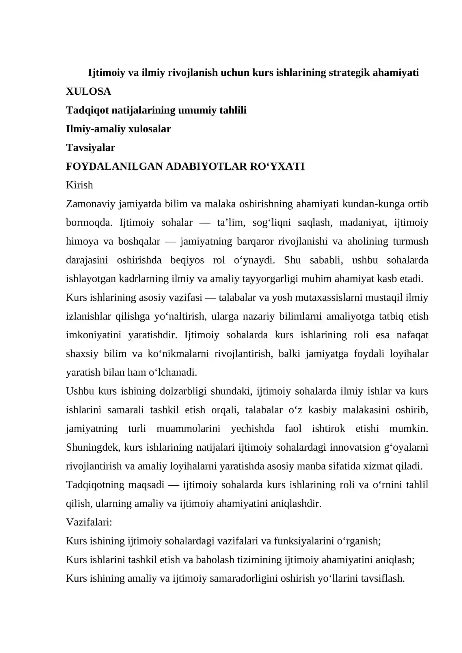 Ijtimoiy sohalarda kursning roli va o'rni 4
