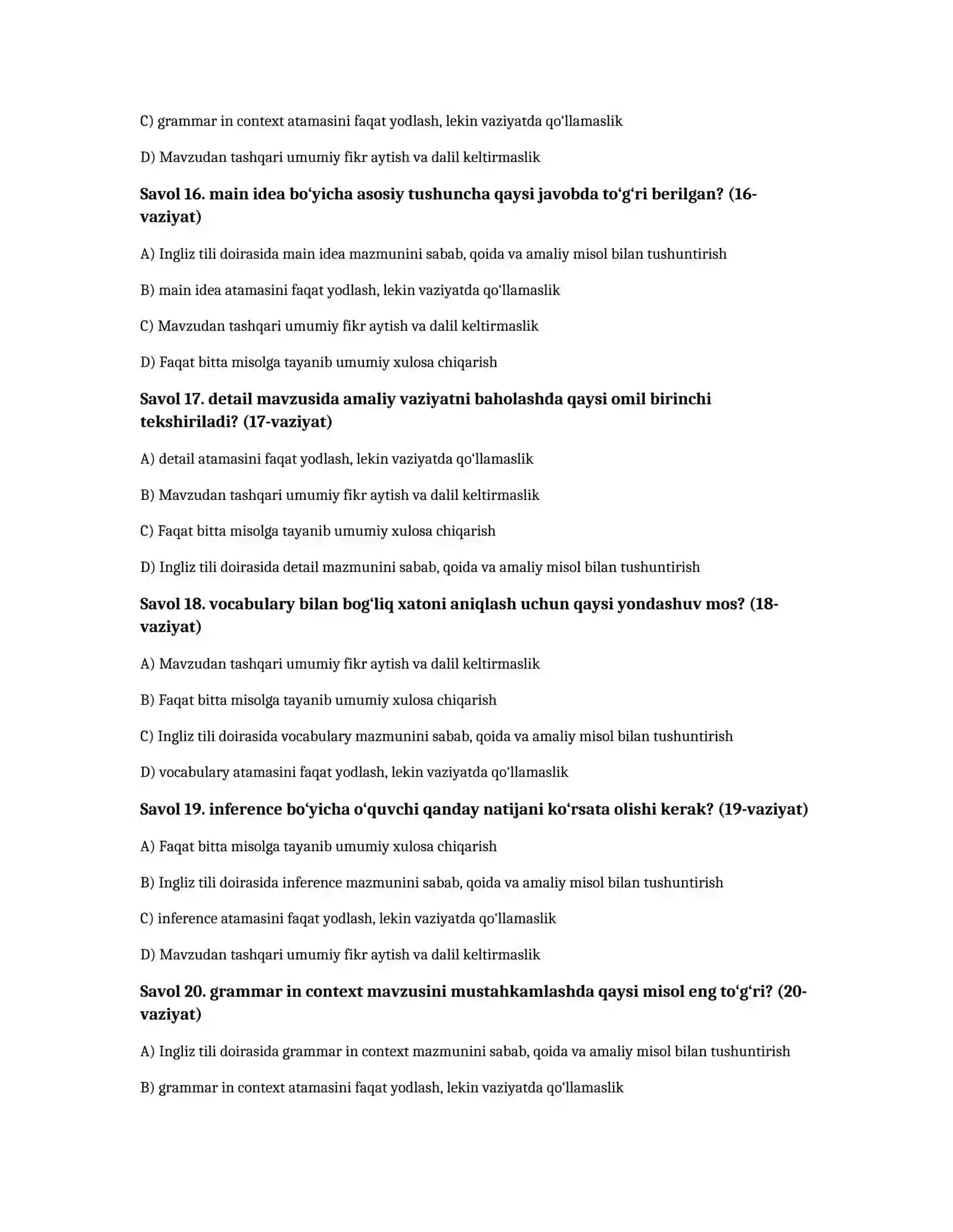 Ingliz tili: reading comprehension A2-B1 — 100 test 4