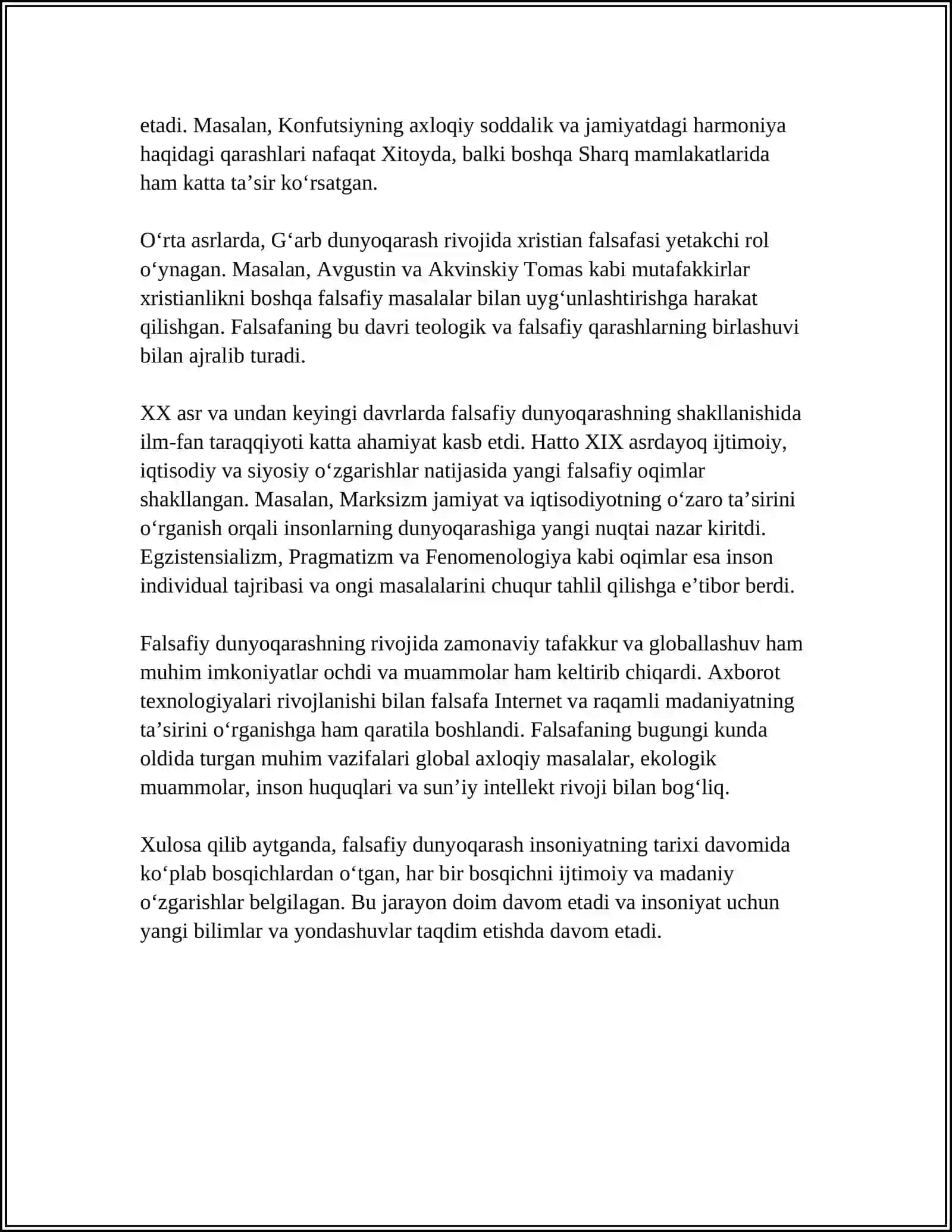FALSAFA FANI. FALSAFIY DUNYO QARASHNING O'Z-O'ZINI ANGLASH JARAYONIDAGI TA'SIRI 4
