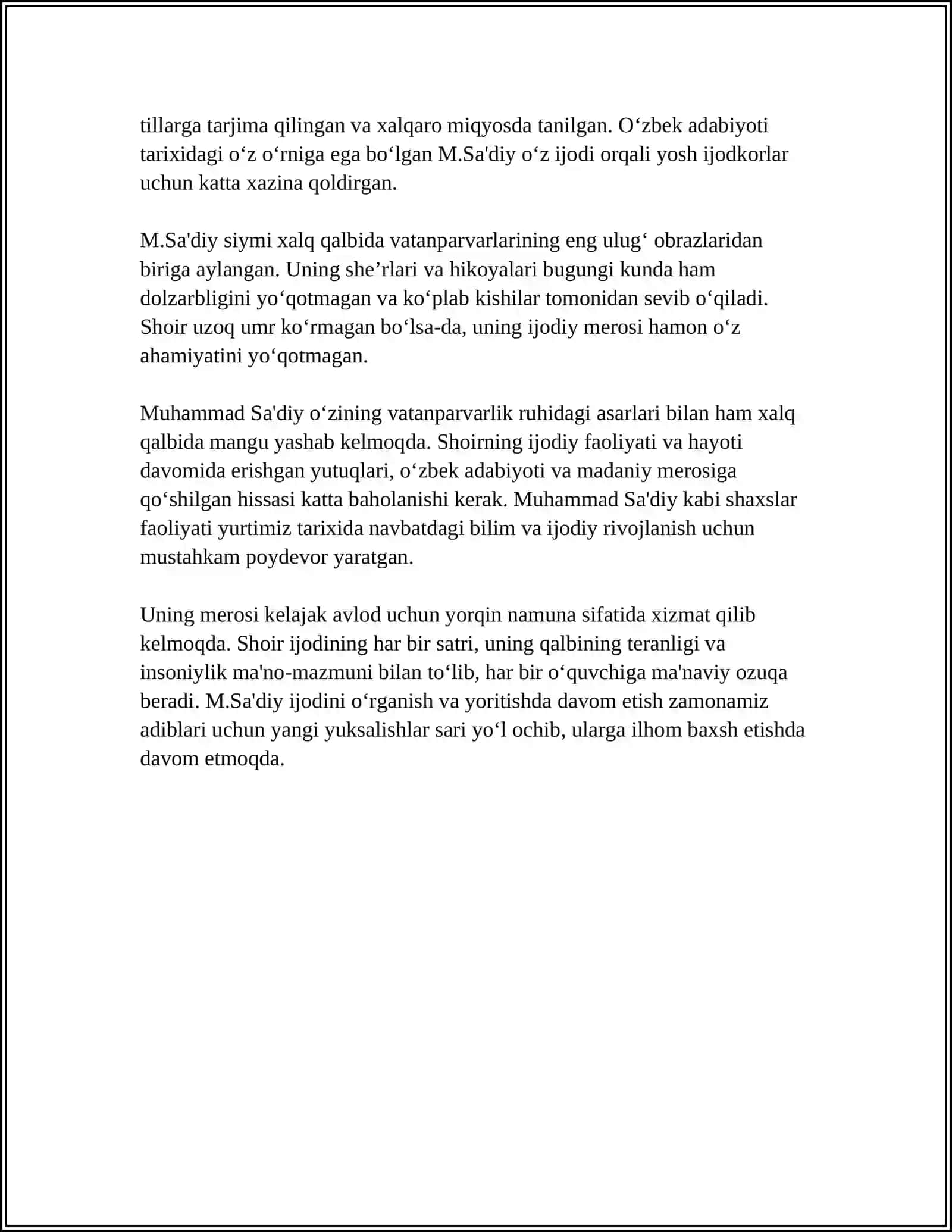M.SA'DIY HAYOTI VA FAOLIYATI,"QADR" XOTIRALAR TO'PLAMI 4