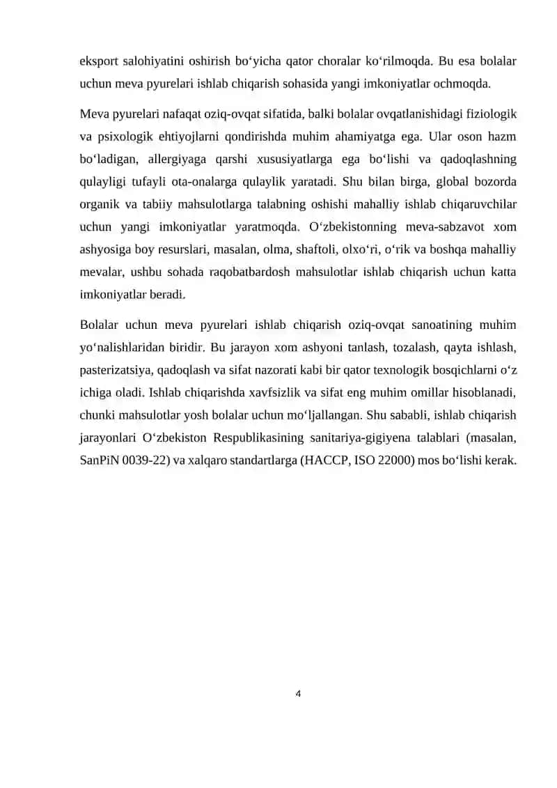 Bolalar uchun olxo'ri pyuresi ishlab chiqarish texnologik linyasini tashkil etish 4