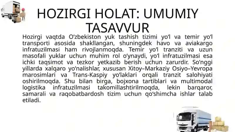 O'zbekiston Respublikasi yuk tashish tizimini rivojlantirish strategiyasi 4