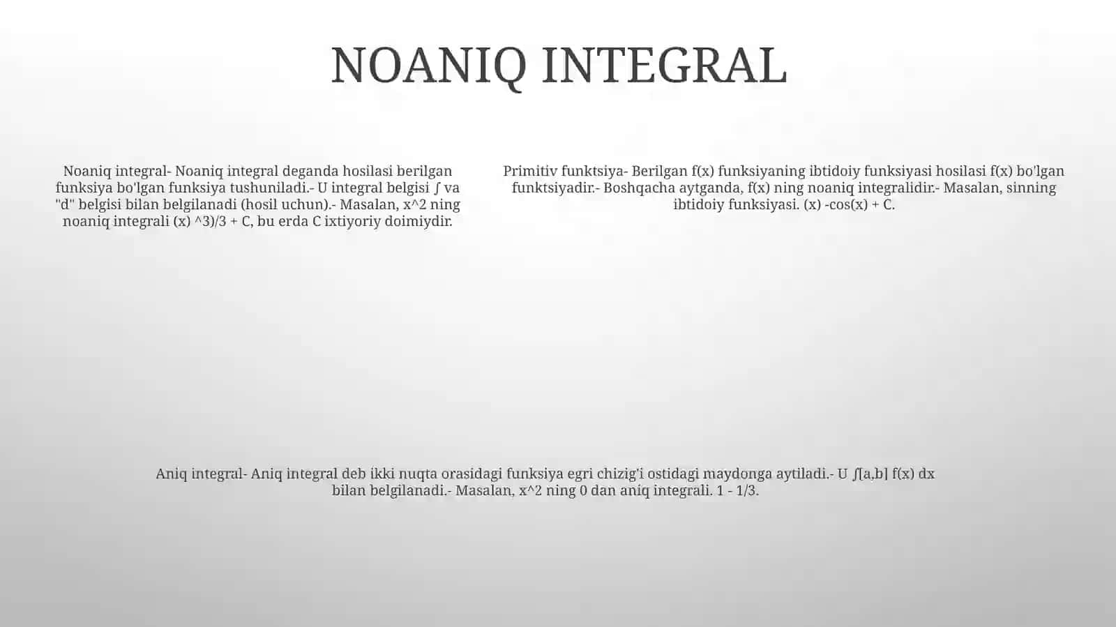 BoshlangʻIch Funktsiya Va Aniqmas IntegralningTaʼRifiXossalari 4