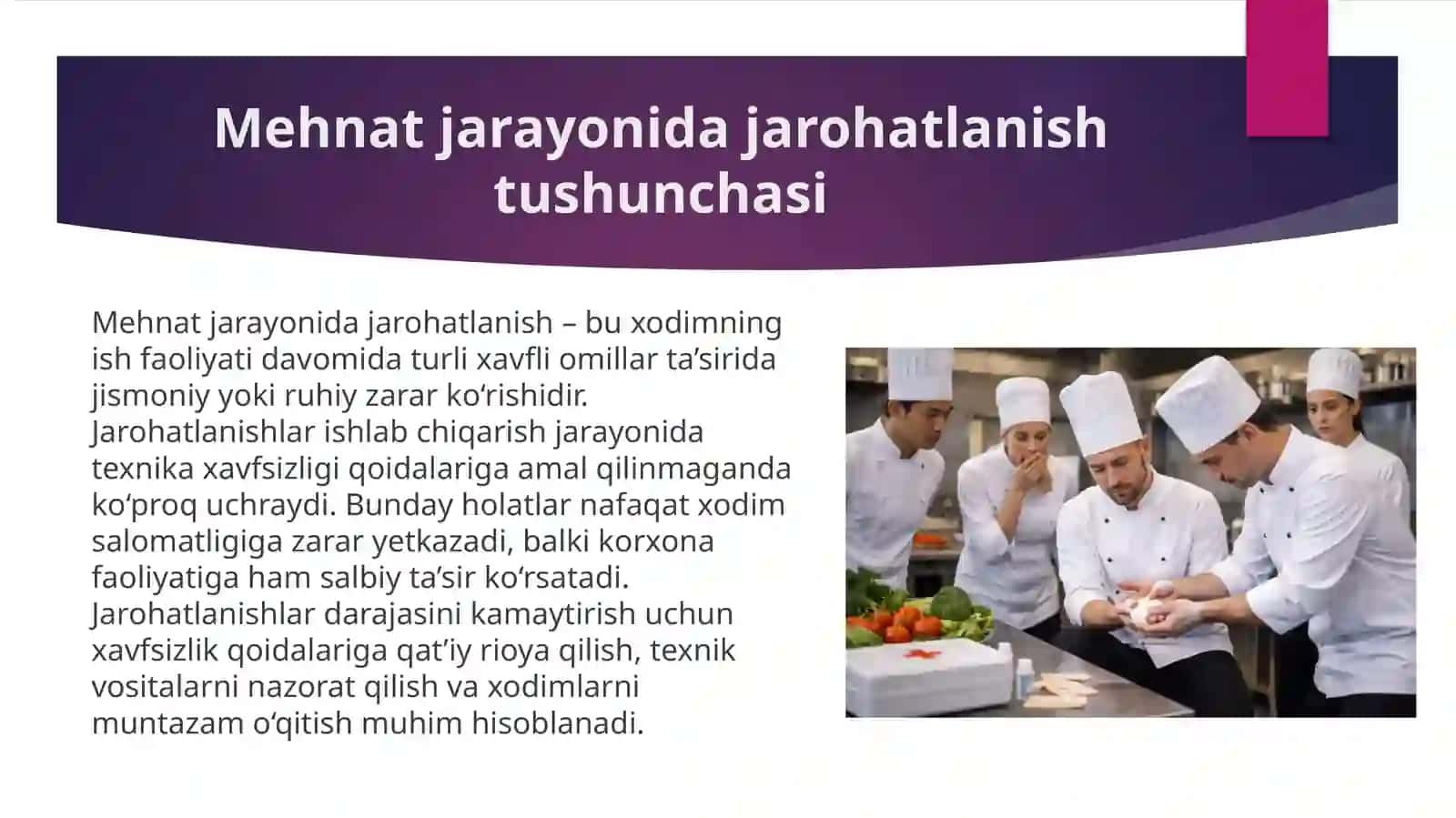 Mehnat jarayonida jarohatlanish va kasb kasalligi sabablarini tahlil qilish 4