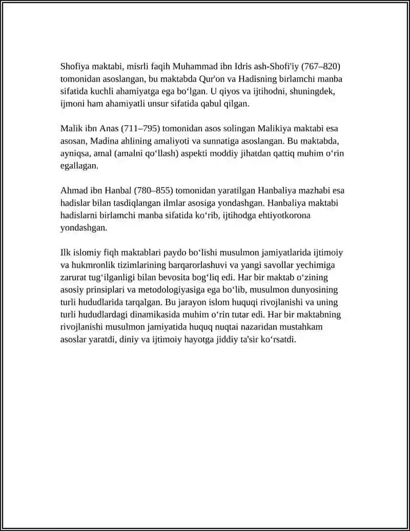 ILK ISLOMIY FIQHIY MAKTABLARINING SHAKLLANISHI TARIXI VA ULARNING TASNIFI 4