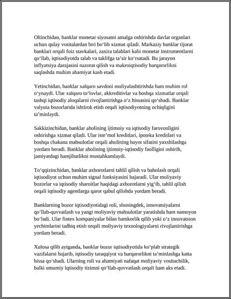 BANKLAR VA ULARNING BOZOR IQTISODIYOTIDAGI VAZIFALARI 4