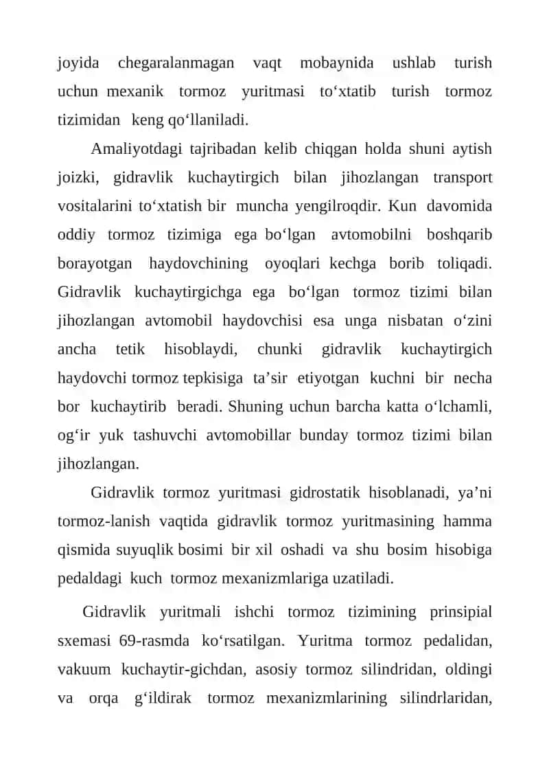ZAMONAVIY AVTOMOBILLARNING GIDRAVLIK TORMOZ YURITMALARI 4