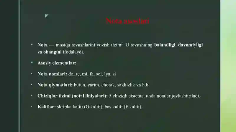 VAZN ASOSLARI, NOTA VA SHE'R MATNI USTIDA ISH OLIB BORISH 4