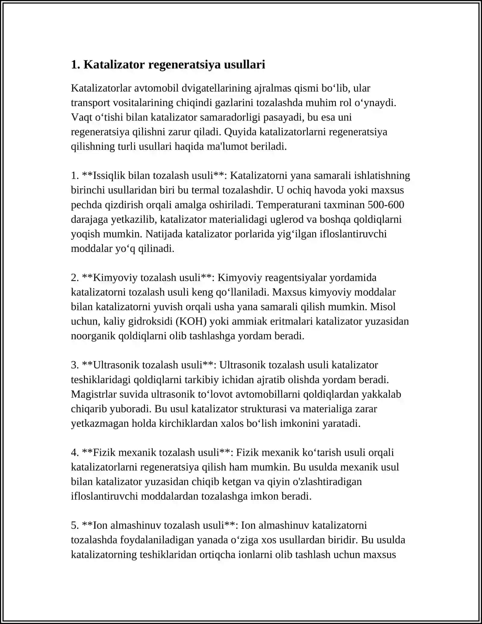 KATALIZATORNI UZLUKSIZ REGENERATSIYA QILISH REGENERATORINI HISOBLASH 4