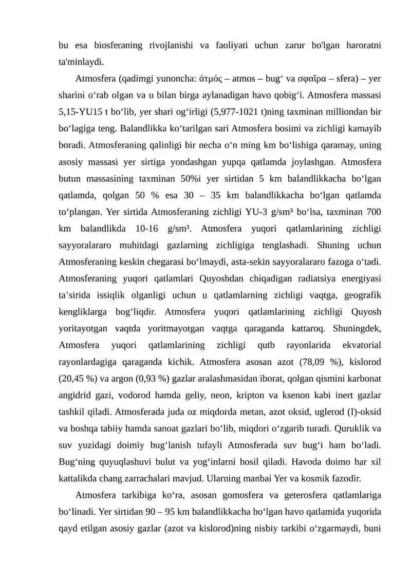 Landshaftlarda biosfera va atmosferaning bog'liqligi Referat 4