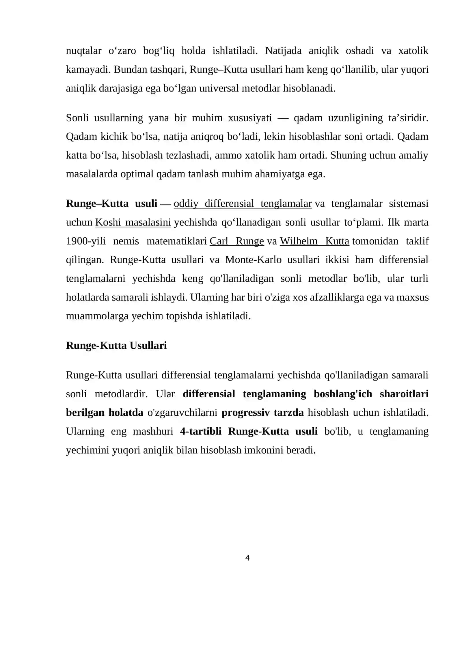 Dastlabki masala va uni sonli yechish uchun metodlar 4