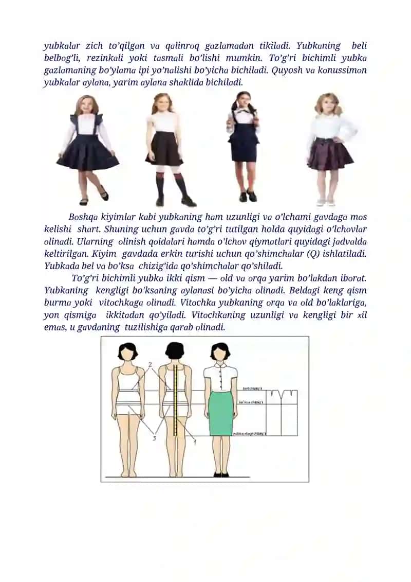 6-sinf texnologiya. Beldan kiyiladigan kiyim turlari. Yubkalar.  O’lchov olish. 4