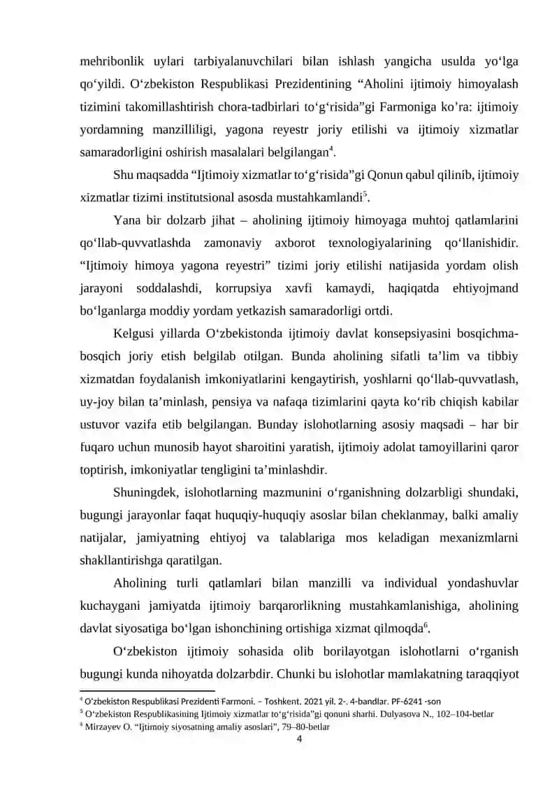 Oʻzbekiston Respublikasida ijtimoiy sohada amalga oshirilayotgan islohotlarning mazmun va mohiyati 4
