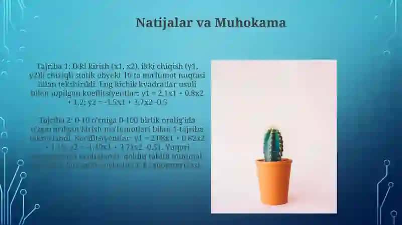 Ikki kirishli va ikki chiqishli chiziqli statik obyektning koeffitsiyentlarini topish 4