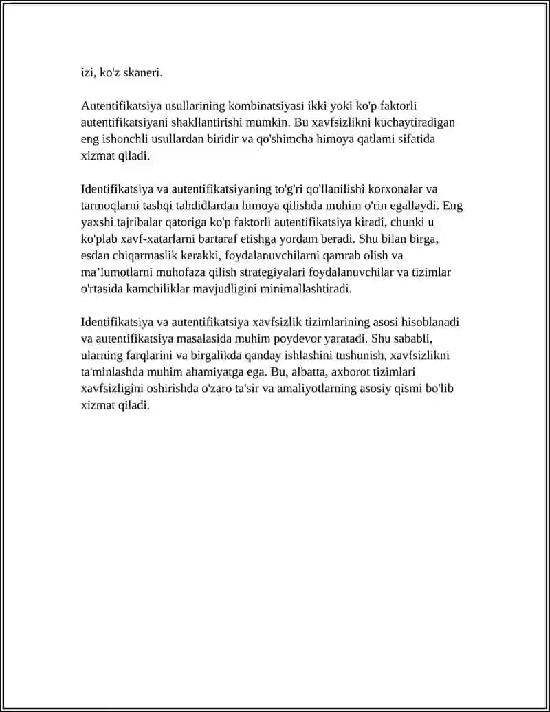 IDENTIFIKATSIYA VA AUTENTIFIKATSIYA” TUSHUNCHALARINI SOLISHTIRUVCHI JADVAL TAYYORLASH 4