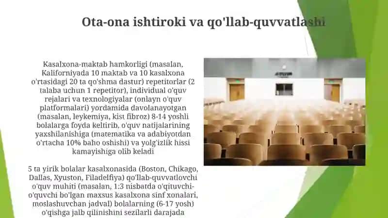Tibbiyot muassasalarida davolanayotgan bollar talim muhiti 4