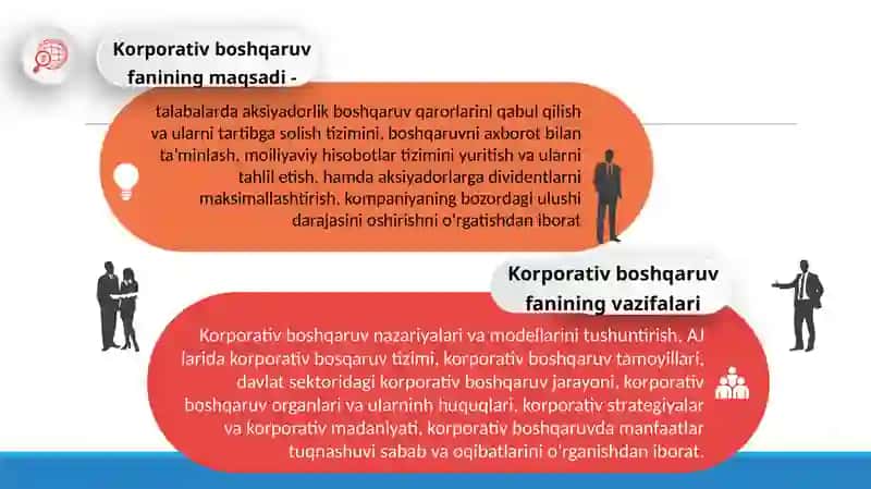 Korporativ boshqaruv fanining predmeti, maqsadi va vazifalari 4