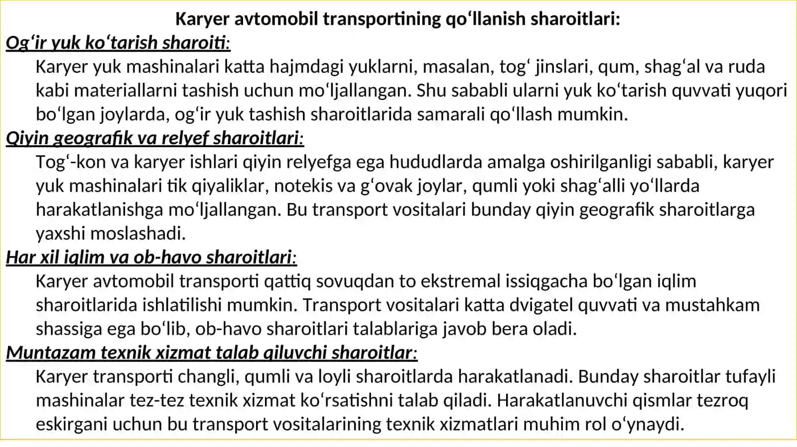 Karyer avtomobil transporti tuzilishi va asosiy qismlari 4