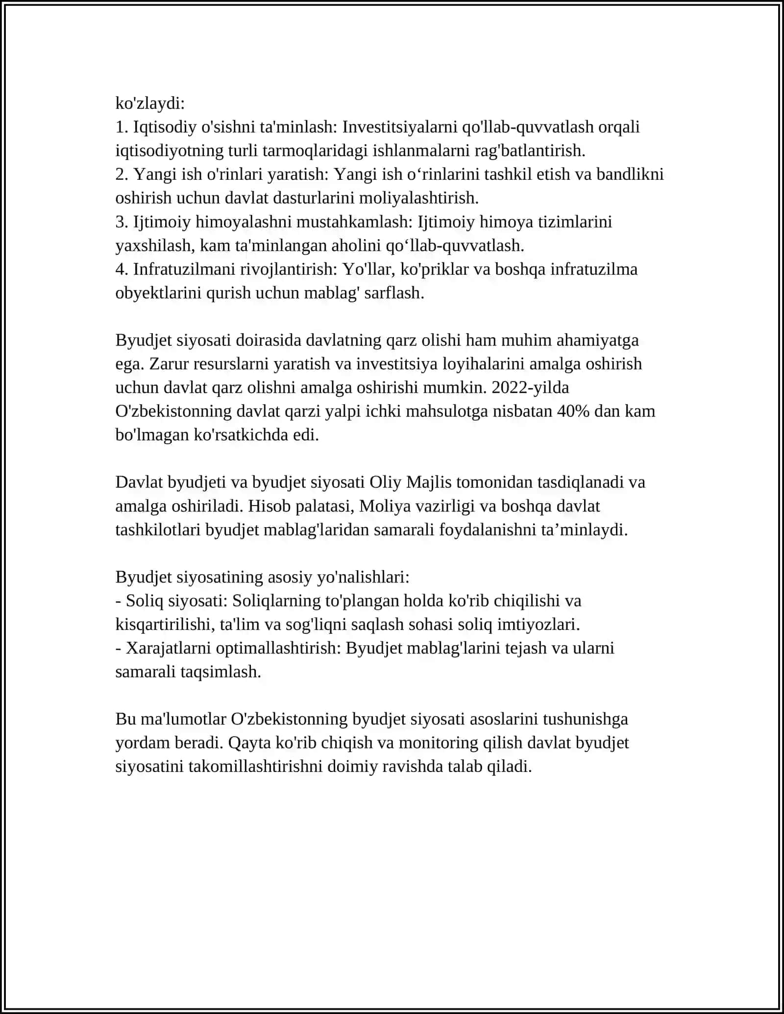 O'ZBEKISTON RESPUBLIKASINING BYUDJET-SOLIQ SIYOSATI 2024-2025-o'quv yili 4