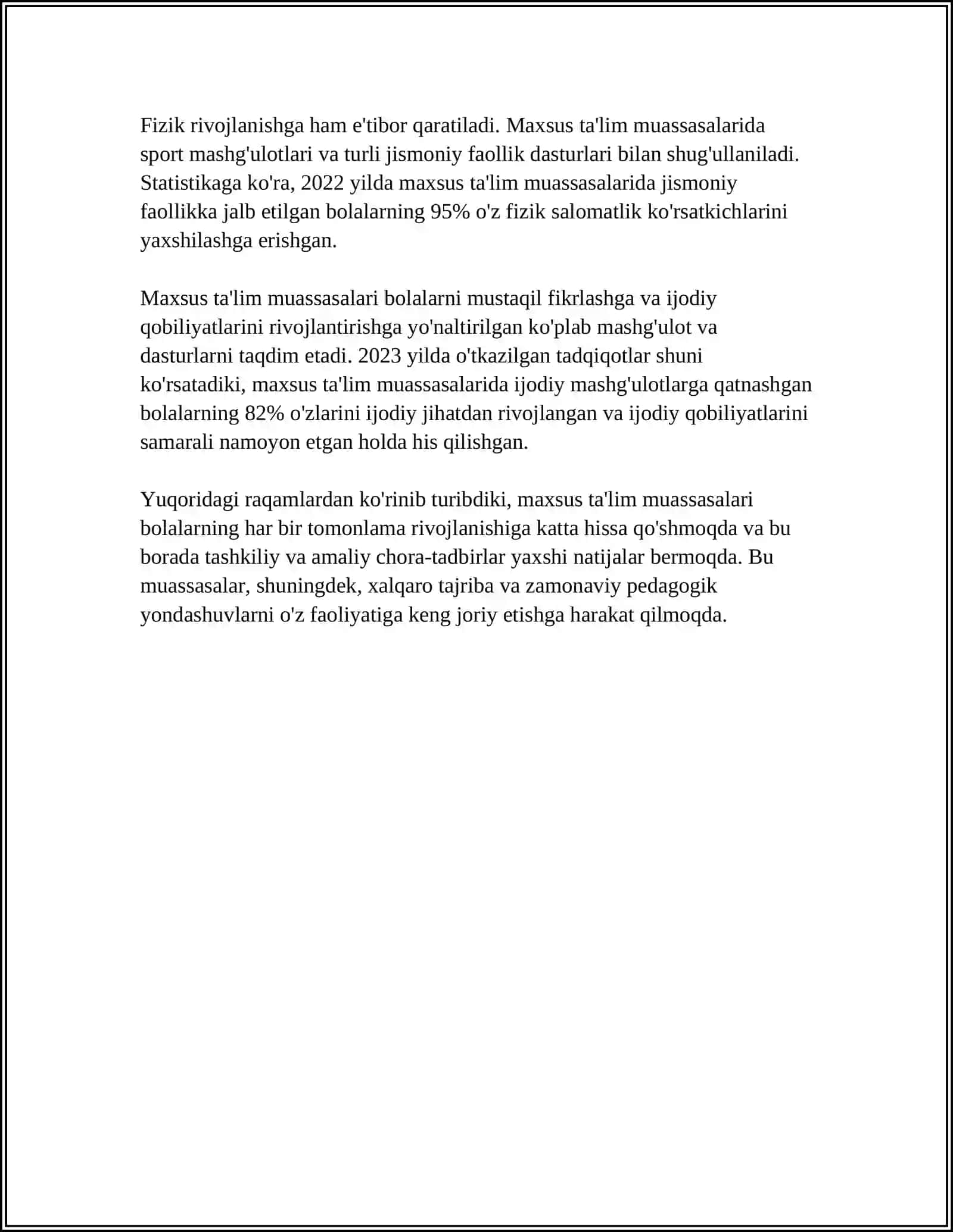 GOSPITAL TA'LIMNI AMALGA OSHIRISH JARAYONI ALOHIDA YORDAMGA MUHTOJ BOLALARNING SHAXSI RIVOJLANISHINING XUSUSIYATLARINI ANIQLASH 4