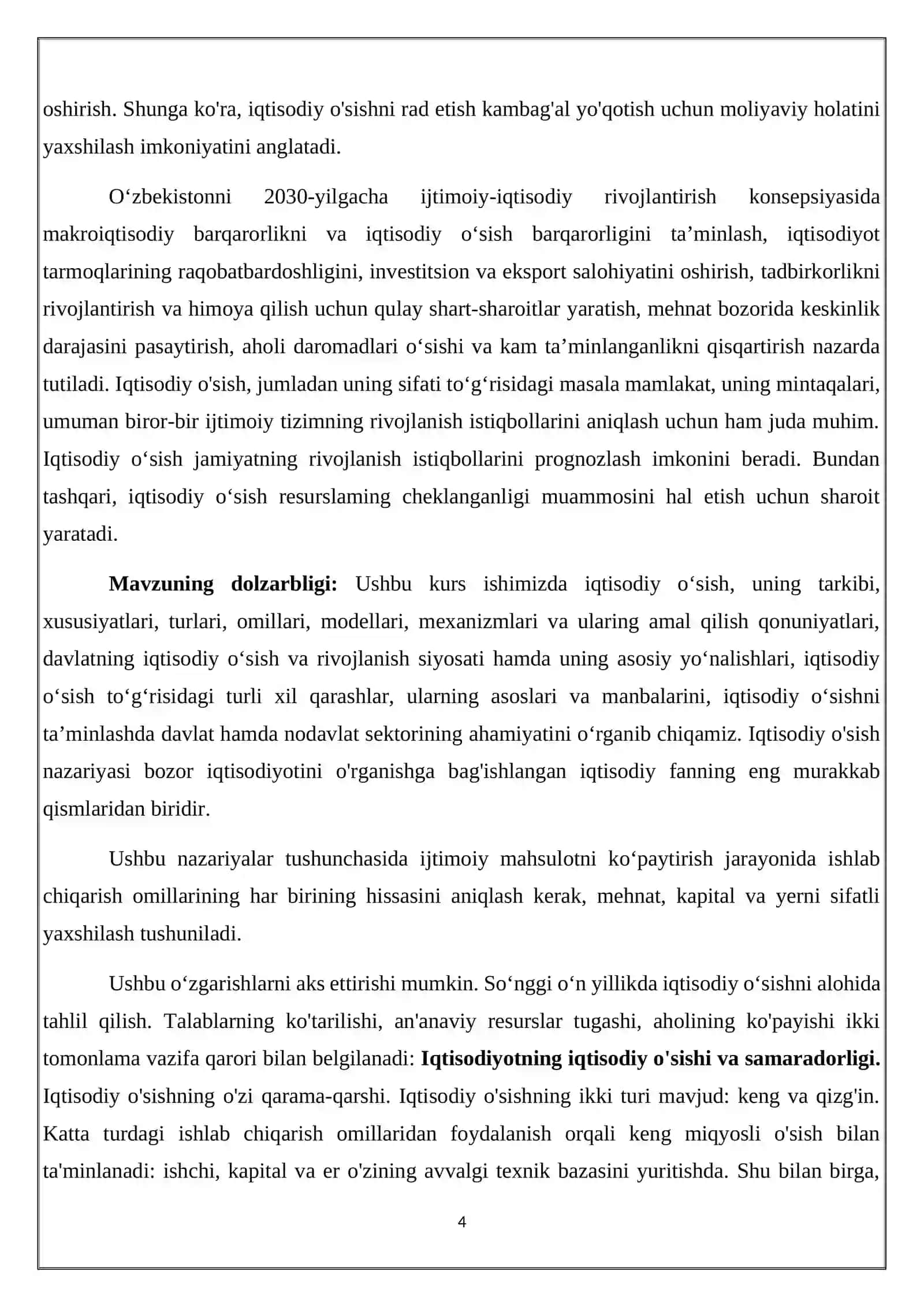 Iqtisodiy o’sishning hozirgi zamon shakli va uning yangicha sifati 4