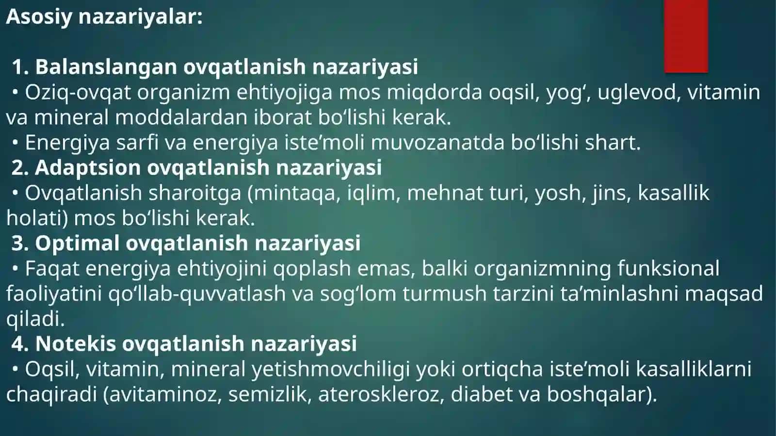 Tibbiyotda ovqatlanish nazariyasi. Parxez stollari 4