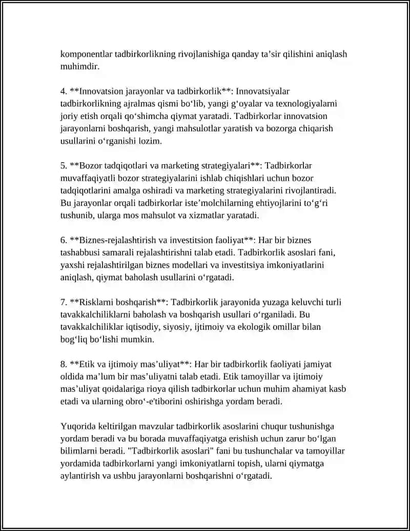 Tadbirkorlik asoslari fanining predmeti va vazifalari 4