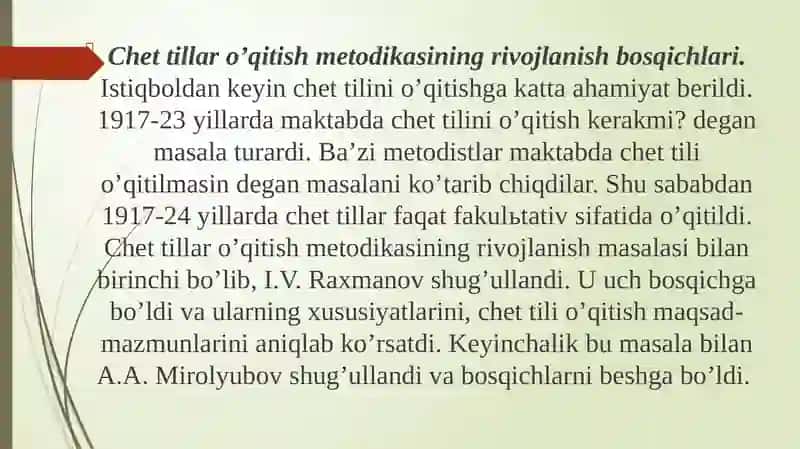 CHET TILLАRNIOʼQITISHMETODIKАSINING QISQАCHАTАRIXI 4