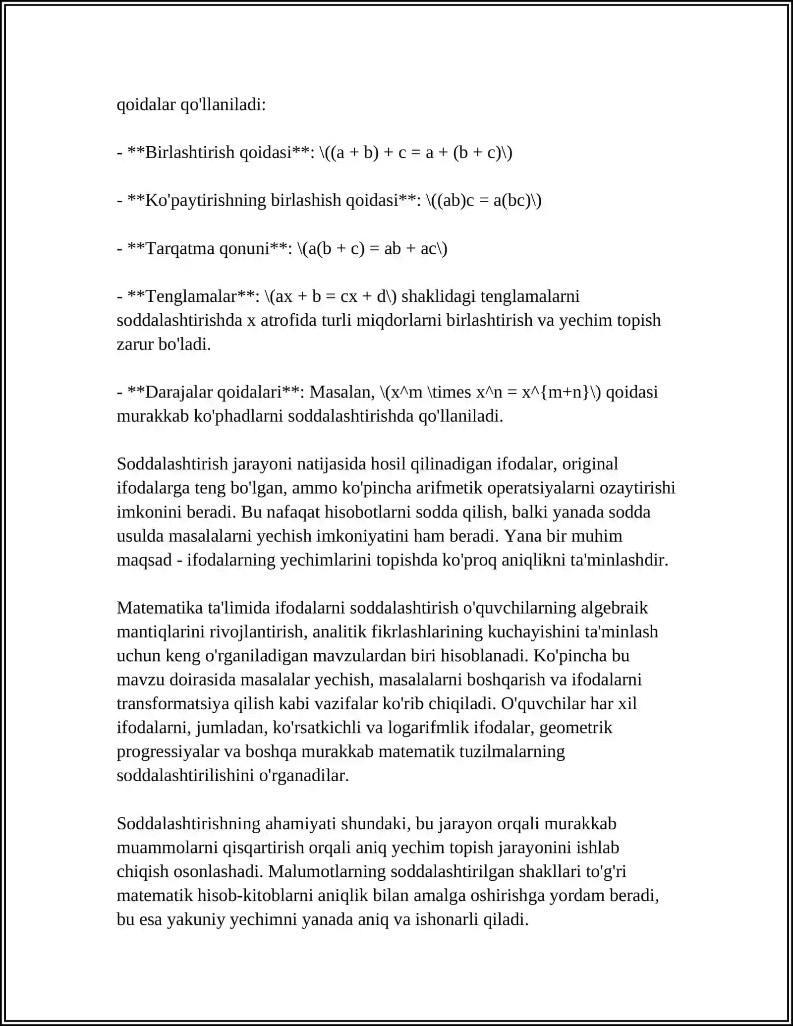 MATLAB DASTURIDA MATEMATIK IFODALAR USTIDA SHAKIL ALMASHTIRISHLAR 4
