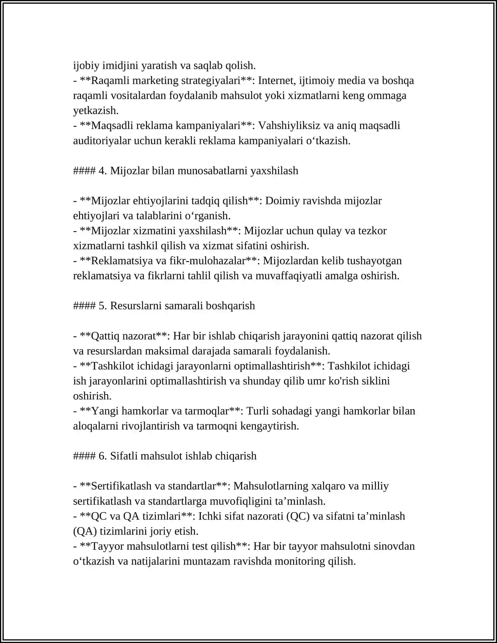 TADBIRKORLIK VA KICHIK BIZNES BOSHQARUVI REFERAT 4
