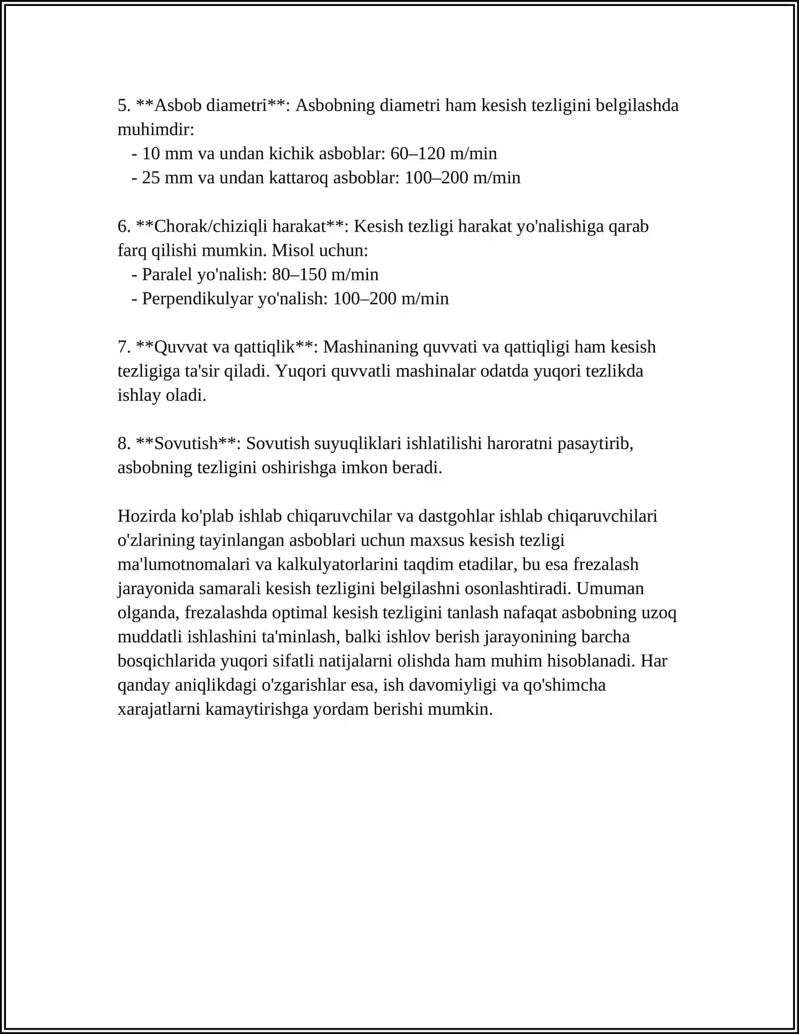 FREZALASHDA KESISH REJIMLARINI ANALITIK HISOBLASH 4