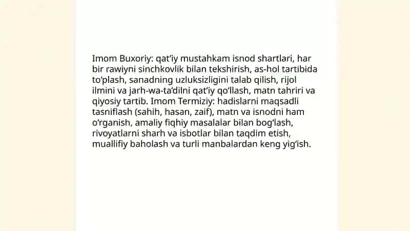 Imom Buxoriy va Imom Termiziyning hadis ilmiga qo‘shgan hissalari va qiyosiy tahlili 4