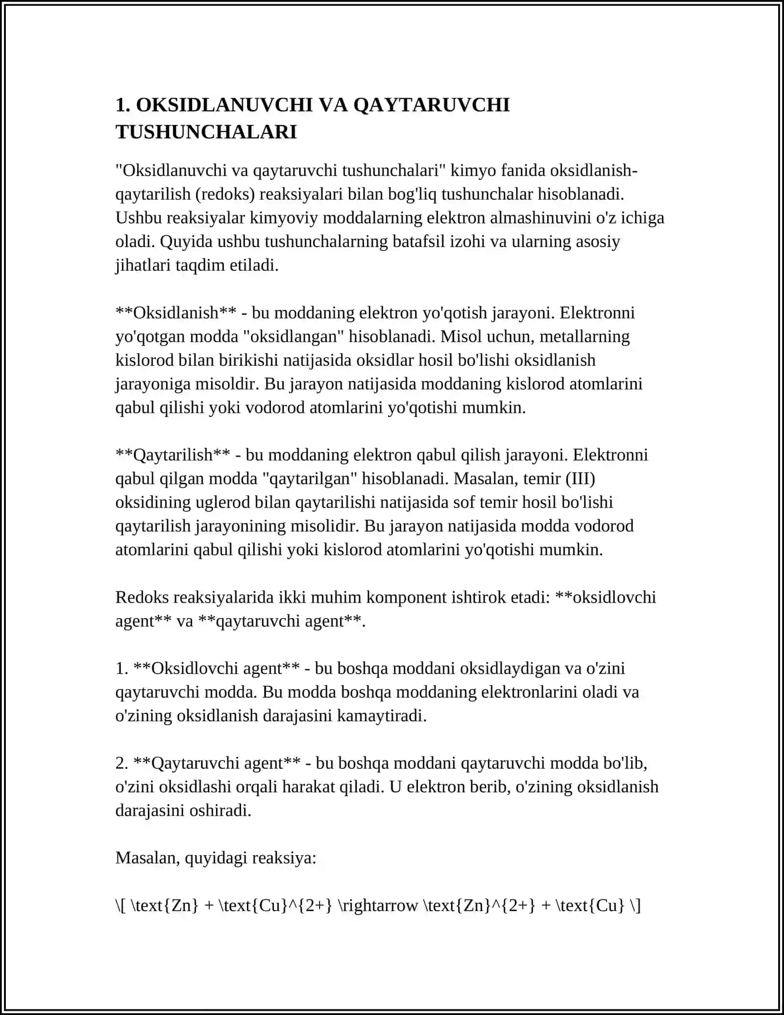 OKSIDLANUVCHI QAYTARUVCHILARNI EKVIVALENT MASSASINI ANIQLASH.NATRIY TIOSULFAT ERITMASINI TAYYORLASH 4